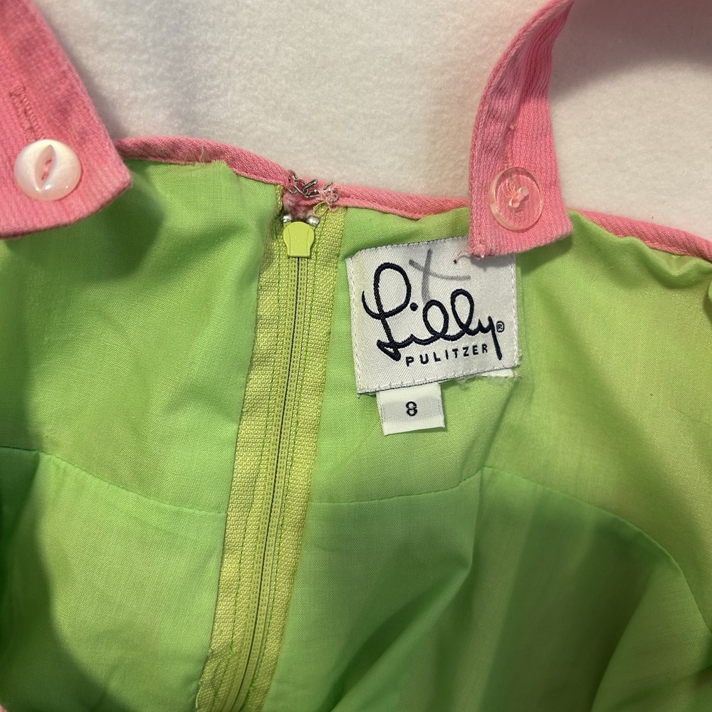 Lilly Pulitzer Sz. 8 Green Pink White Floral Round Neck Halter Back Strap Dress - Picture 8 of 9